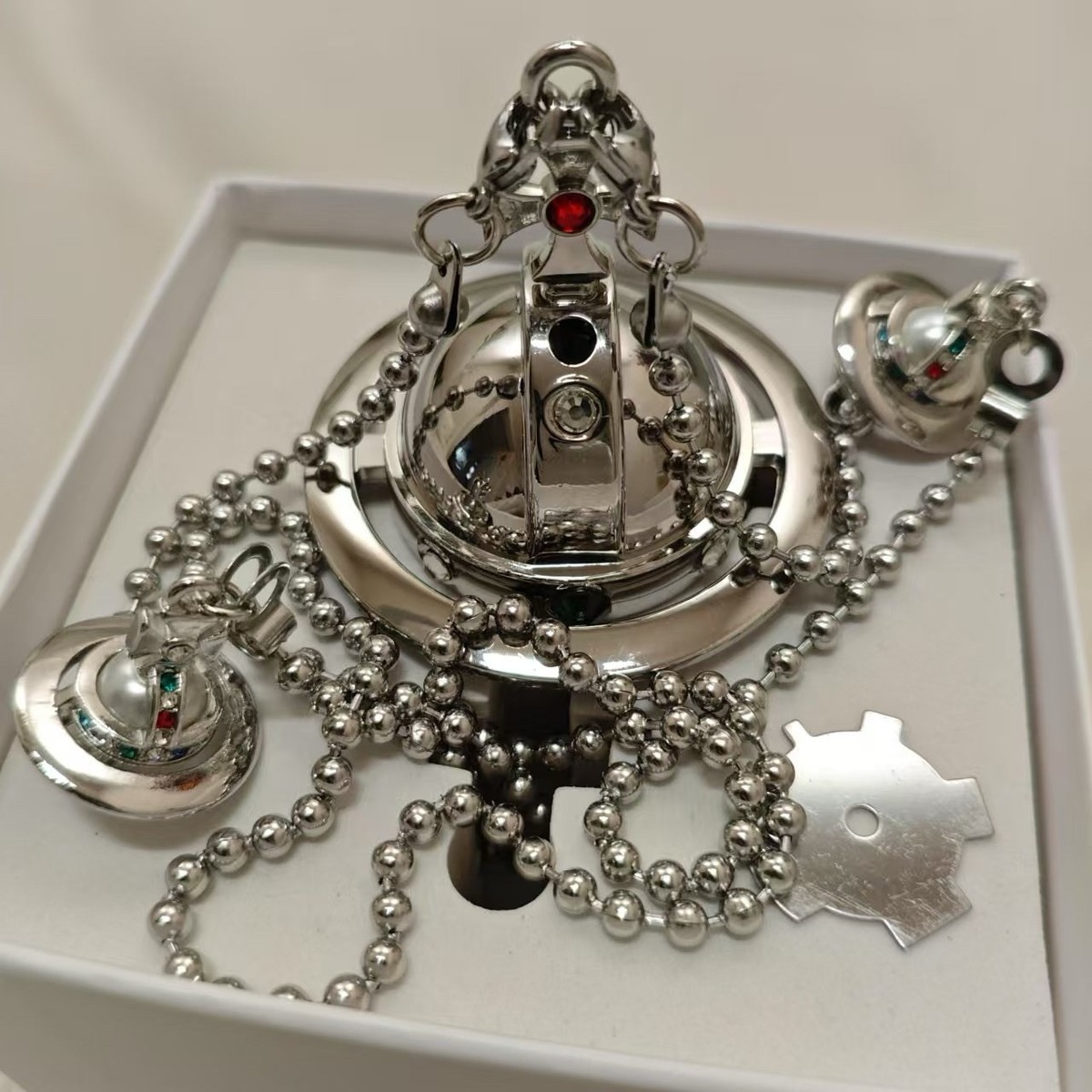 SALE! Vivienne Westwood Lighter With Two Orbs Chain Silver
