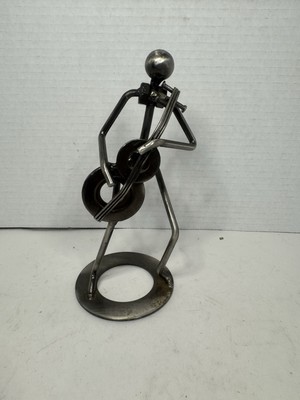 Welded Nuts & Bolts Electric Guitar/Bass Player Recycled Metal Folkart Shiny EUC
