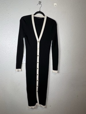 Alice + Olivia Women's Black White Alcina Ribbed Knit Sweater Dress Size Medium