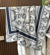 18 Momme Twill Silk Scarf smiling face Print Square Shawl 35'' Neckerchief Wrap