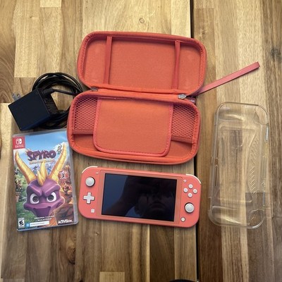 Nintendo Switch Lite Console Coral Carry Case Case Spyro Game Charger Used