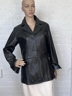IZZI Black Real Soft Genuine Leather Jacket Coat Women's Size Small Zip Pockets