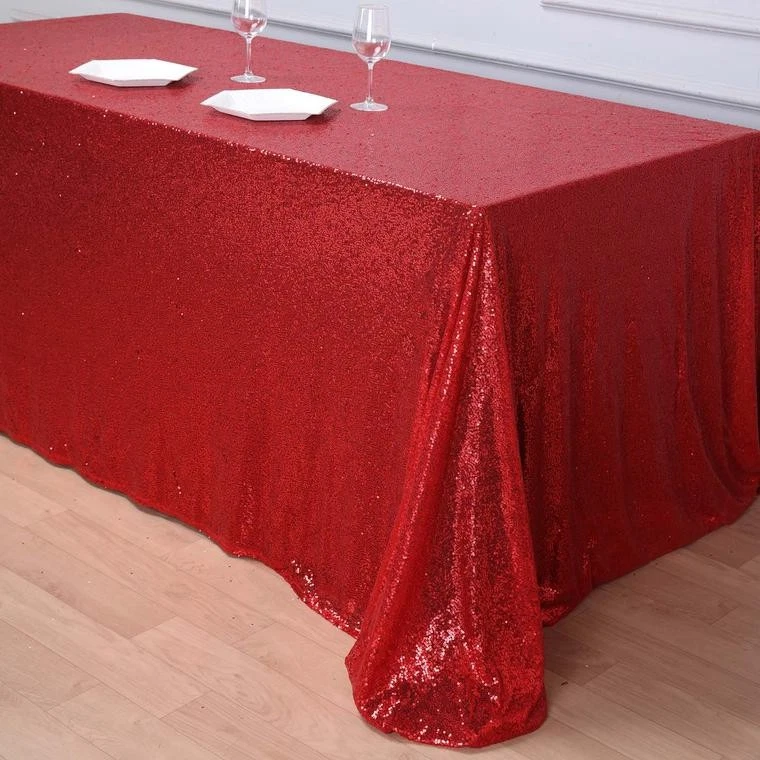 90x132" Red SEQUIN RECTANGLE TABLECLOTH Wedding Party Catering Linens - Image 2 of 4