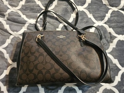 Coach Christie Carryall Signature Dark Brown Crossbody Handbag w/Strap AUTHENTIC