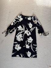 Lily & Franc size 10 Navy White Floral Shift Dress Tie Sleeve Occasion Midi