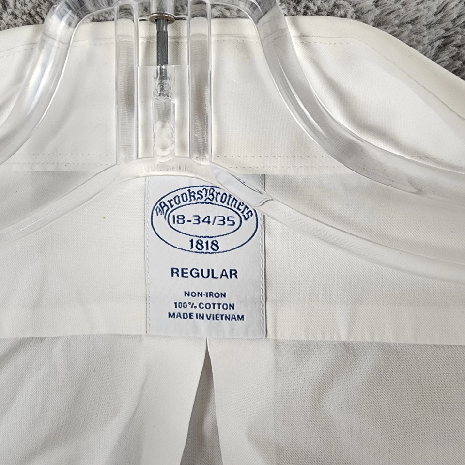 Brooks Brothers Shirt Mens 18 34/35 White Cotton The Original Polo Slim Fit - Image 2 of 4