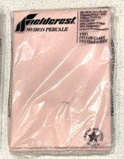 Vintage Pink Fieldcrest Cotton Percale 2 Pillow Case Set Standard Original New