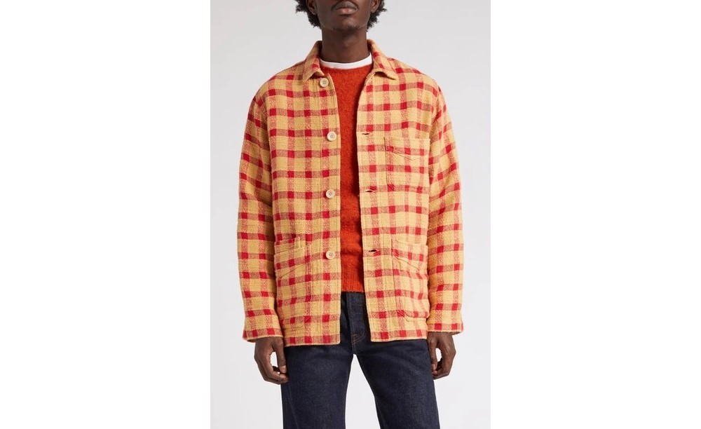 [New, Size UK40] Drake’s Red Gingham Check Linen Cotton Chore Jacket image 9