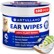 Plant-Based Dog Ear Wipes for Itch Relief and Cleaning, Unscented, 100 Count