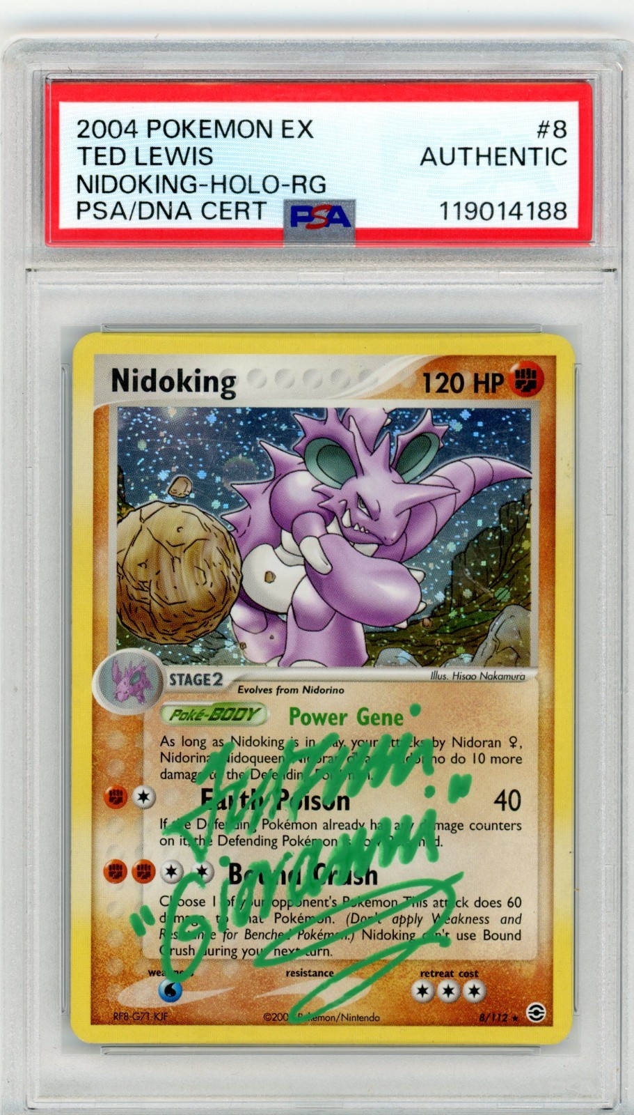 PSA Ted Lewis Signed Nidoking 8/112 FireRed & LeafGreen Holo Pokemon TCG
