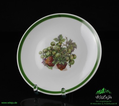 DDR Kahla Frühstücksteller Sammelteller mit Stachelbeeren &Erdbeeren grüner Rand