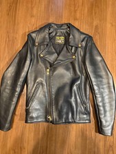 VANSON C2 Custom Journal Standard Double Riders Jacket Gold Zip Black Size 34