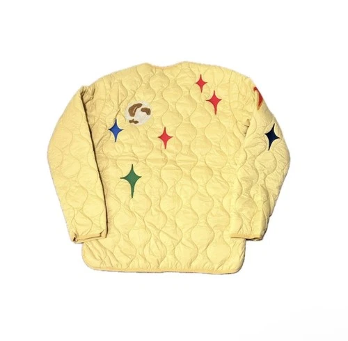 NWT Unisex SMALL First Row Quilted Jacket Yellow Melting Earth Graphic Bomber image 5