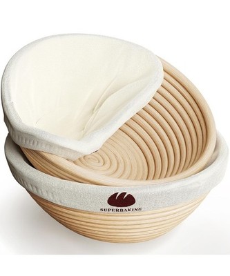 Superbaking 2 pcs Banneton Bread Proofing Basket, 9'' Splinter-Free Round Rattan