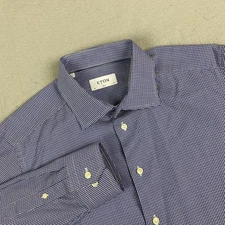 Eton Mens Dress signature Twill Shirt 17.5 44 XL Slim micro textured blue