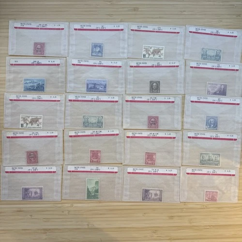 US Stamp Lot 20 Mint Singles MNH MH 1910s-1950s Collection Vintage Glassines