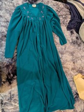 Vintage Vanity Fair Housecoat Robe w/ Embroidery Mrs Roper Teal Green Sz L