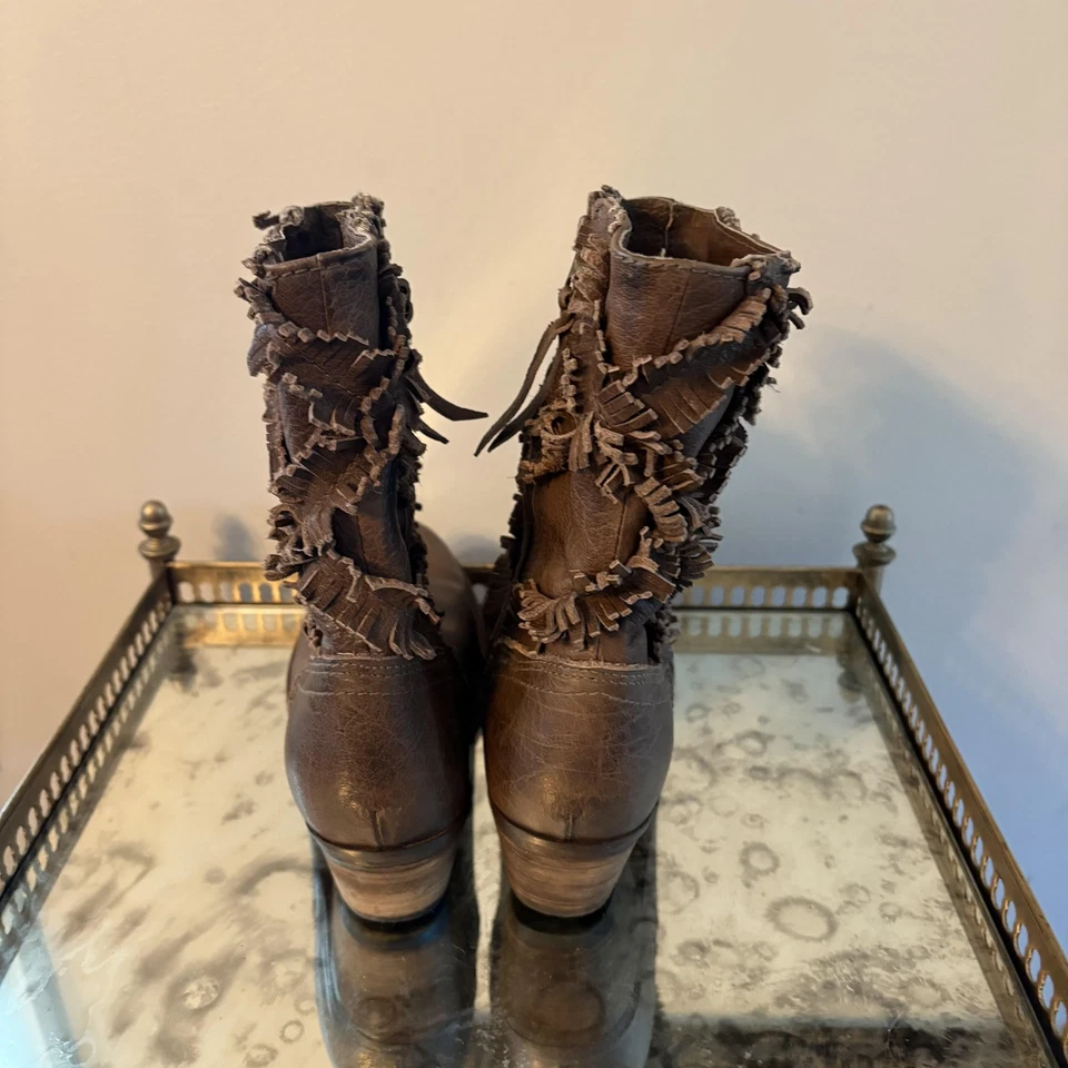 Botas Sheridan Mia Mujer Talla 39 Marrón Tobillo Flecos Occidentales Cuero Boho Cremallera Foto 4 de 4