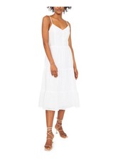 RILEY&RAE Womens White Adjustable Straps  Shirred Tiers Midi Dress 6
