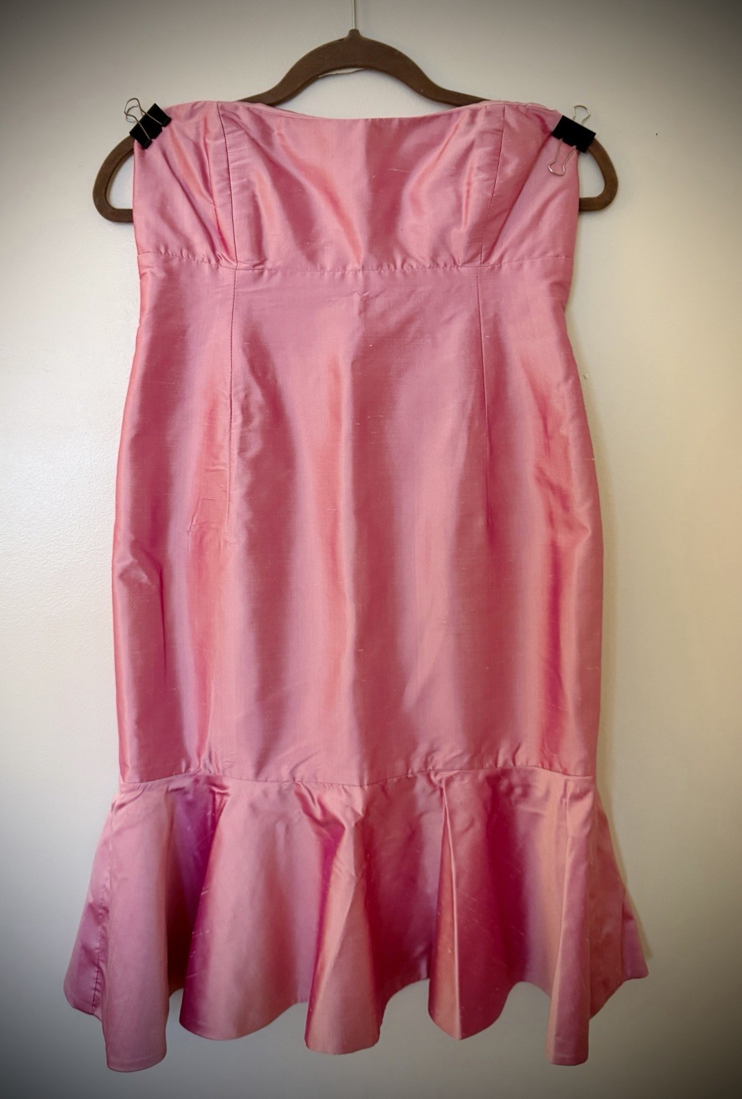 Vintage Jenny Yoo Collection 100% Silk Strapless Mini Dress Y2K Pink Belt SZ 8