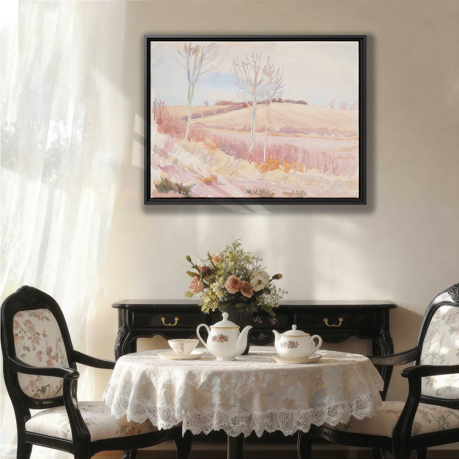 Vintage Rural Watercolor Landscape Canvas Print Wall Art Rustic Decor Framed Art