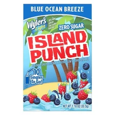 Wylers Light Island Punch Ocean Breeze Berry Drink Mix Singles To Go, 10 Count,