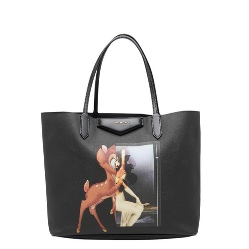 Givenchy Disney Bambi Antigona Tote Bag Black PVC Leather Pouch Auth
