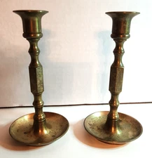 Pair of Vintage Brass Candle Stick Holders 7" Tall Heavy