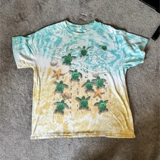 The Mountain Sea Turtle Starfish Graphic Tie-Dye T-Shirt Blue Yellow Large