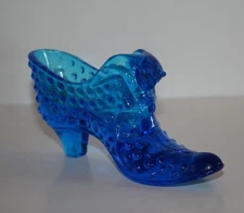 Vintage Fenton Cobalt Blue Hobnail Cat Head High Heeled Shoe Slipper Figurine