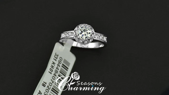 Wedding Ring Classic White Gold Plated 1ct Top CZ Stone Finger Ring Engagement  - Image 3 of 4