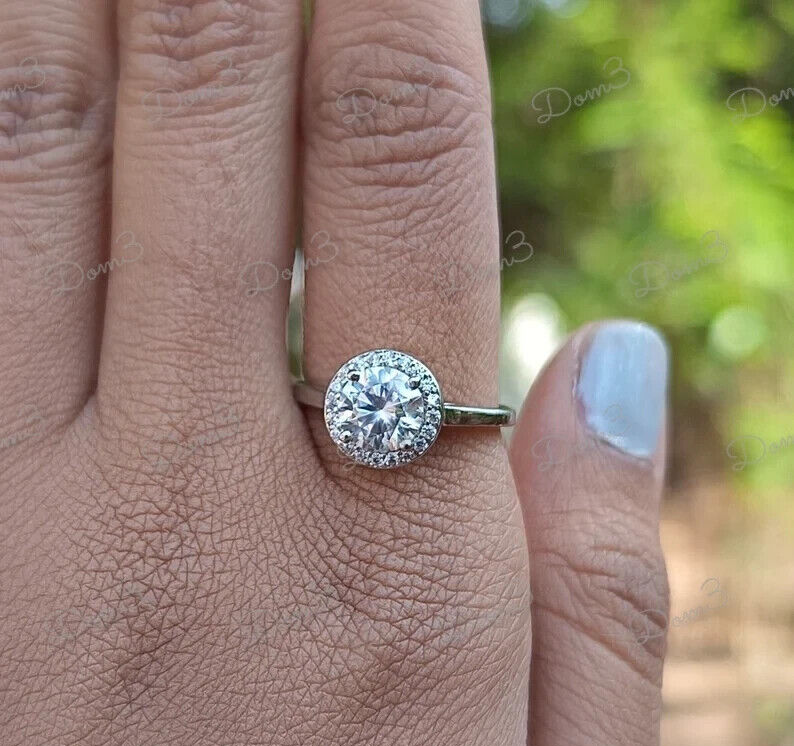 2.5 Ct Cushion Cut VVS1 Moissanite Halo Engagement Ring 14K White Gold Plated