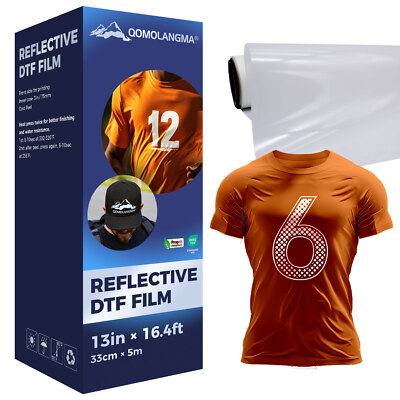 QOMOLANGMA 13in x 16.4ft Reflective DTF Film Roll Cold Peel US Stock