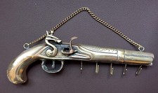 Porte-clés / support à crochets forme pistolet de pirate en cuivre, chaîne 
