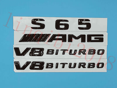 Gloss Black Flat S65 +AMG+ V8 BITURBO Trunk Embl Badge Sticker For Mercedes Benz