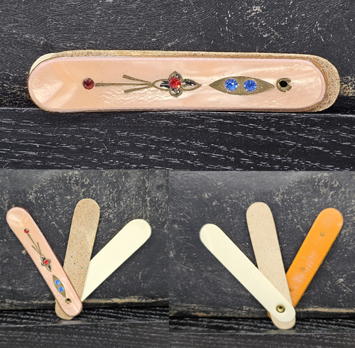 Antiguo kit de viaje de uñas de manicura de salón rosa vintage estilo baquelita Art Deco 1379 - Imagen 12 de 24