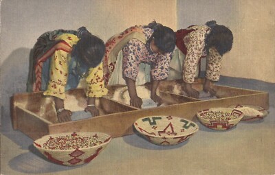 Pueblo Native American Women Grinding Grain - 1949