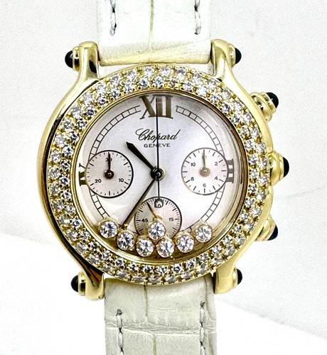Chopard Happy Diamonds custom diamond bezel Chronograph 18k Gold 27/6785-23