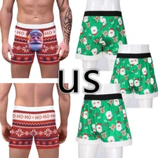 Mens Santa Claus Printed Xmas Velvet Boxer Briefs Christmas Holiday Underwear
