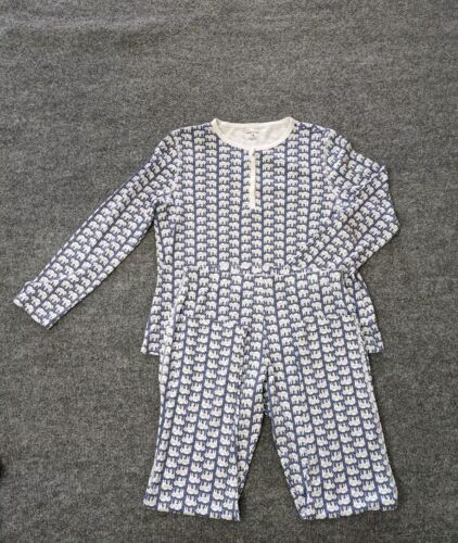 Ensemble de 2 pièces pyjama lapin à rouleaux taille S éléphant pima coton haut bas bleu blanc - Photo 1 sur 18