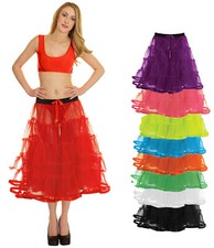 WOMEN'S PETTICOAT LONG 23" TUTU SKIRTS 4 TIER RIBBON DANCE FANCY DRESS HEN PARTY