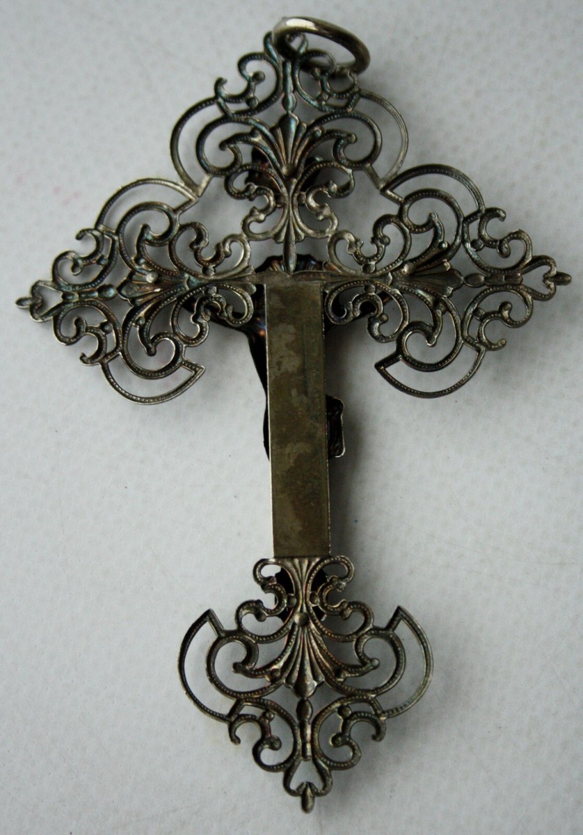 VINTAGE 70'S ORTHODOX ELABORATE METAL CROSS WITH JESUS CHRIST 11cm