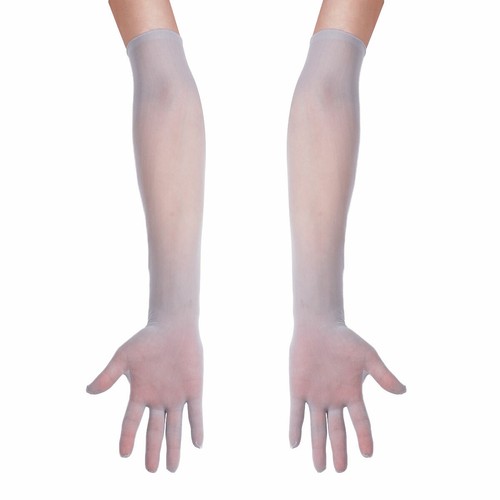 Women Faux Leather /Mesh Stretchy Opera Long Length Finger Gloves Party Dress Up - Picture 64 of 80