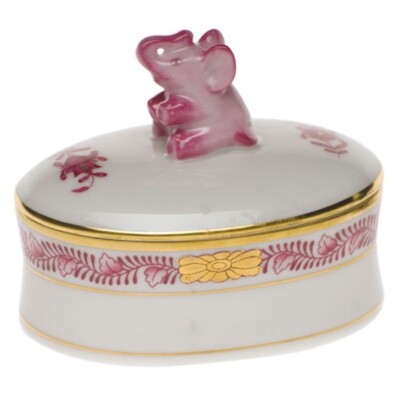 HEREND, OVAL BOX W/ELEPHANT,  PINK  FISHNET, #VHP-06114, BRAND NEW, MINT & BOXED