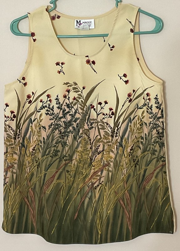 MAGGIE SWEET Women’s Sleeveless Top Made In USA GOLD “Windswept”  Size S