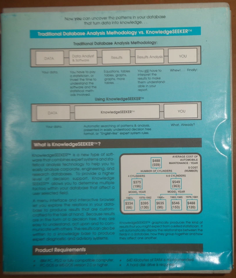 KnowledgeSeeker - database analysis software, 1989, for IBM PCs, 5 1/4" - Image 2 of 4