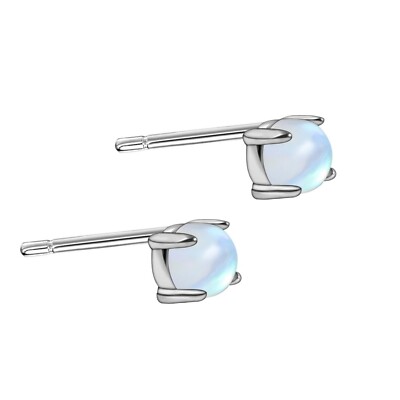 Mondstein Ohrstecker - klar blau weißer Stein Ohrstecker - massiv S925 Silber eckig 