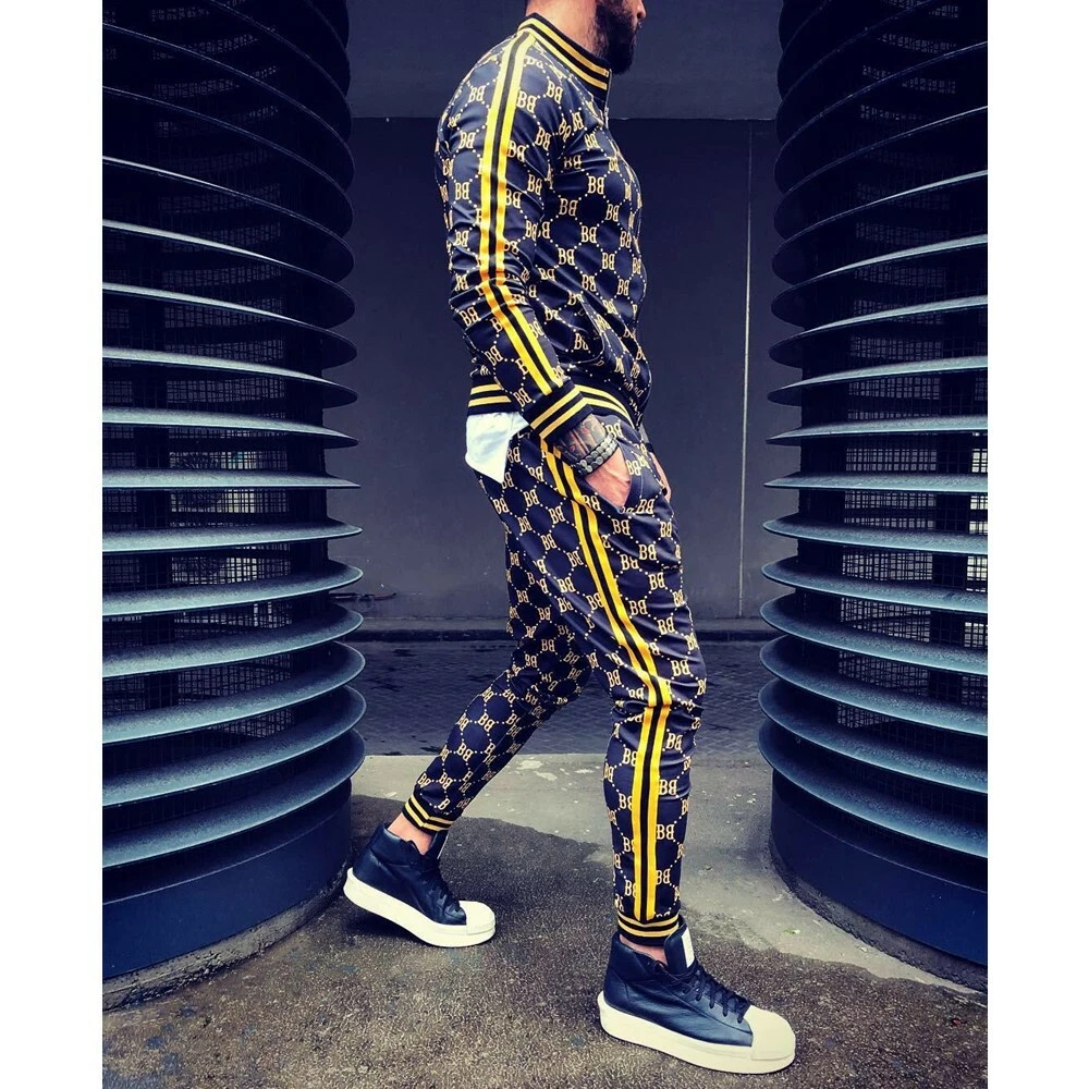 Mens Hip Hop Tracksuit 2 Piece Casual Pants Jacket Sweatsuit Sweatshirt Set