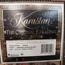 Brand new Karastan Original Empress Kirman Black 10'x14. Wool Oriental Area Rug