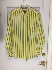Chaps Men's Collared Dress Color Yellow Blue And White Vertical Striped Size M